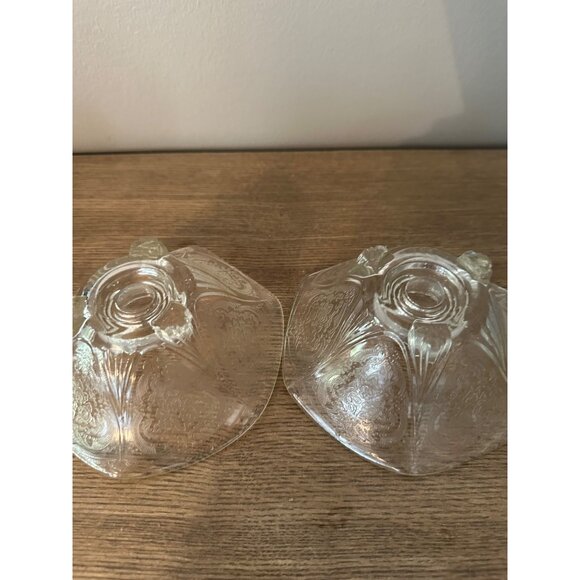 Vintage Hazel Atlas Clear Glass Candle Holders With Intricate Floral Design Set - Picture 7 of 7